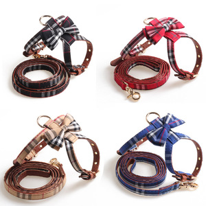 Universelles Geh geschirr für Hunde und Katzen Atmungsaktives PU-Halsband für umwelt freundliche Mode mit personal isierter Leine mit kariertem Knopf muster - Product Image 1