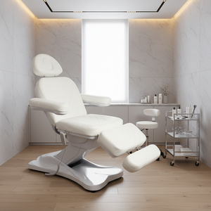 Camilla de Masaje Eléctrica Blanca Ajustable con 3 Motores para Terapia, Spa, Salón, Cosmética, Tratamientos de Belleza, Podología y Facial - Product Image 1