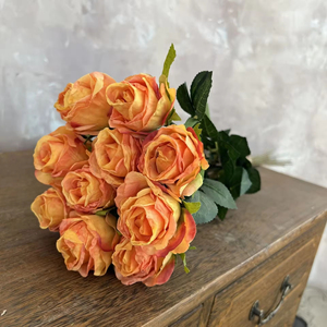 Ramo de 10 Rosas Artificiales de Seda al por Mayor, Flores Artificiales para Decoración del Hogar y Bodas, Ramo de Rosas Color Rosa Empolvado - Product Image 1