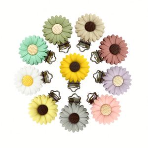 Cuentas de crisantemo para dentición de bebé sin BPA, cadena de chupete DIY, forma de flor, Clip de chupete de silicona, dibujos animados, 10 colores - Product Image 2