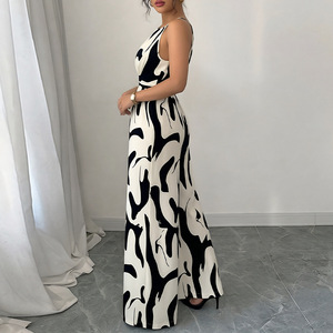 <span class=keywords><strong>Combinaison</strong></span> élégante pour <span class=keywords><strong>femme</strong></span>, légère, à imprimé graphique abstrait, col licou, <span class=keywords><strong>taille</strong></span> froncée, longue, idéale pour les sorties nocturnes, vente en gros - Product Image 3