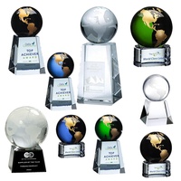 Vente chaude Excellent Crystal Business Souvenir Earth Award Cadeaux Gravure Personnalisée Crystal World Globe Award Trophy