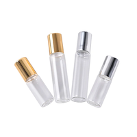 Botol Roll On Silinder Kaca Bening 5ml/10ml Botol Kosmetik Roll On Lapisan Matte Frost Tutup Emas Parfum Kosong Logo Custom