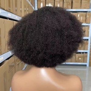 Vendeur d'usine Cheveux Humains Afro Wave Pixie Perruque Bomb Blend Vente Chaude Naturel Noir Afro Kinky 4x4 Lace Closure Bob Perruque - Product Image 3