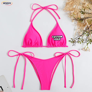 Maillot de bain de fitness triangle sexy à impression personnalisée en 3D Maillots de bain pour femmes Col en V Maillots de bain <span class=keywords><strong>Bikini</strong></span> brésilien Vêtements de plage Ensemble deux pièces - Product Image 1