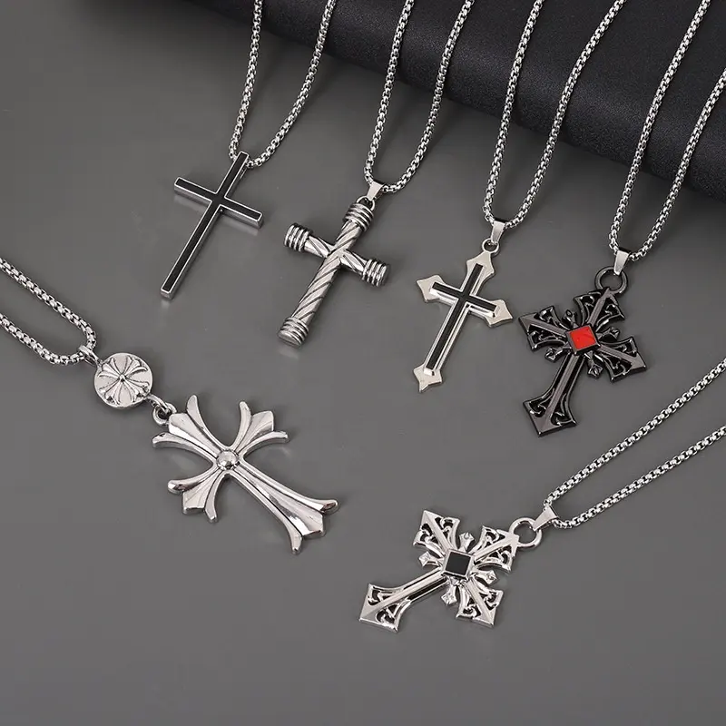 Handsome Personality Hip Hop Accessories Stainless Steel Cross Necklace For Men