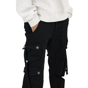 Pantalones Vaqueros Cargo Negros de Pierna Recta y Corte Holgado para Hombre, con Tirantes, 100% Algodón, con Múltiples Bolsillos Cargo - Product Image 4