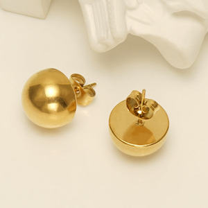 Zogxin Gold Hemispherical Stud Earrings 18K Stainless Steel Geometric Ball Design For Women - Product Image 2