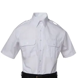 定制男士涤棉保安工作衬衫短袖白色卫士衬衫
