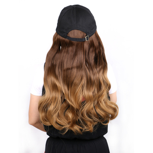 al por mayor de béisbol Cap Peluca de pelo rizado de moda baja precio negro largo ondulado rizado trenza de gorra de béisbol - Product Image 1