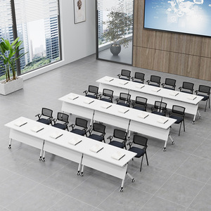 Table d'entraînement pliable en PVC, plateau en acier et <span class=keywords><strong>bois</strong></span>, design moderne et simple, table longue à rabat latéral, bureau mobile - Product Image 4