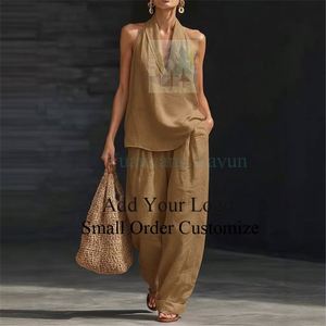 Conjunto de Blazer para Mujer, Chaleco sin Mangas con Cuello en V, Traje Informal de Lino de 2 Piezas, Conjunto de Chaleco y Pantalones, Ropa de Mujer - Product Image 1