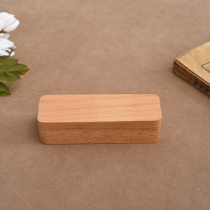 Wooden Stamp Box Rectangle 11x3.5x2.5cm Minimalist <b>Office</b> Organizer <b>Storage</b> For Stamp And Ink Pad - Product Image 4