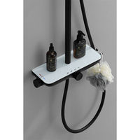 Colonne de douche classique en cuivre poli avec jet pluie et grande étagère de rangement en verre, pour maison et hôtel