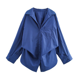 Collezione all'ingrosso 2025 primavera estate camicia <span class=keywords><strong>a</strong></span> righe larghe da donna Casual manica <span class=keywords><strong>a</strong></span> <span class=keywords><strong>pipistrello</strong></span> lungo monopetto Top europeo - Product Image 3