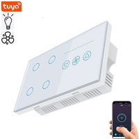 147mm Smart Living Wi-Fi 4 Gang Plus Commutateur de ventilateur Commande vocale et assistant Google Ventilateur Smart Switch Verre trempé Noir