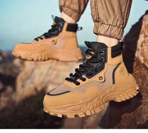 Zapatos de hombre resistentes al desgaste, impermeables, con suela gruesa, transpirables, de caña alta, estilo retro, para senderismo, caminar y uso casual al aire libre. - Product Image 2