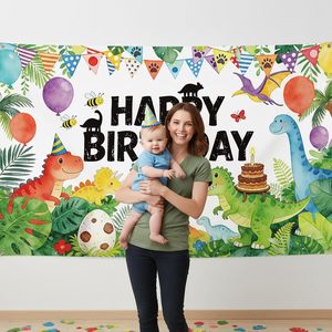 Decoración de Fondo <span class=keywords><strong>para</strong></span> Cumpleaños de Dinosaurios, Pancarta con Diseño de Selva y Bosque Tropical, Decoración <span class=keywords><strong>para</strong></span> Mesa de Pastel de Dinosaurios <span class=keywords><strong>para</strong></span> Niños y Niñas - Product Image 5
