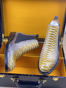 Bottes Chelsea pour homme en cuir de <span class=keywords><strong>python</strong></span> 100% authentique, fabriquées à la main, dégradé jaune, chaussures habillées à la cheville - Product Image 6