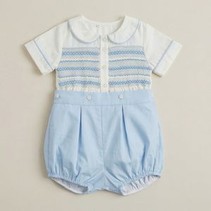 Mameluco Clásico para Bebé Niño con Bordado a Mano - Traje Tipo Bobby con Botones Azules y Bordado Geométrico, Venta al por Mayor 2026 - Product Image 1