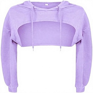 Haut court à capuche de sport pour femme, couleur lavande pastel premium, coupe athlétique, haute élasticité, séchage rapide, avec découpes sur le devant - Product Image 1