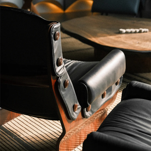 Sillón con Base de Trineo, Tapizado en Cuero con Botones, Diseño Rústico con Marco de Madera, Asiento de Descanso Antiguo para Villa - Product Image 4