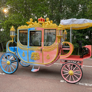 Gradient <b>Pink</b> Blue Enclosed Royal Horse Carriage With Angel Crown <b>Canopy</b> For Wedding Parade And Scenic Photography - Product Image 1