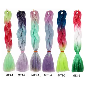 STOCK 24inch 100grams glitter hair tinsel best colorful jumbo braid synthetic fiber braiding hair extension dropshipping