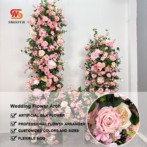 Arche florale rose ivoire rose lisse événements de mariage Arrangement floral pièce maîtresse arc fond décoration de scène - Product Image 2