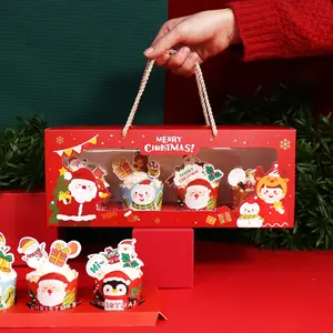 도매 주문 크리스마스 강림절 달력 휴일 컵케이크 선물 상자 포장 핸들