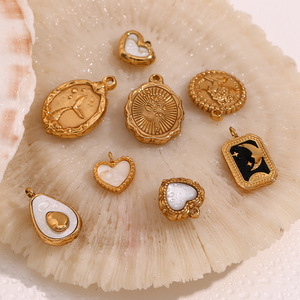 Подвеска-шарм QISEN из нержавеющей стали с позолотой 18K и перламутром, винтажный, в форме сердца, монеты, капли, для изготовления ювелирных изделий своими руками - Product Image 4