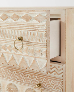 Buffet rustique de luxe à 2 portes et 3 tiroirs en bois massif de style antique sculpté bohème vintage pour salle à manger salon - Product Image 5