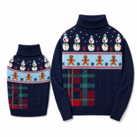 Ensemble de pulls personnalisés ODM OEM en gros pour Noël, col roulé, assortis pour animaux de compagnie et propriétaires, motif renne et bonhomme de neige