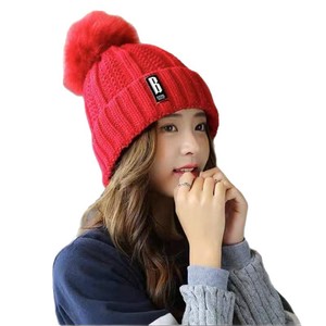 Wool Knitted <b>Hat</b> With Pom Pom <b>Warm</b> Ski Cap For Women Winter Outdoor Use - Product Image 3