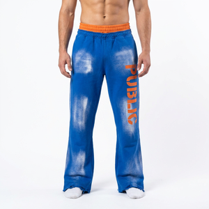 Pantalones de chándal OEM Streetwear vintage personalizados con serigrafía, efecto desgastado, lavado ácido, acampanados, holgados, de doble cintura para hombre - Product Image 3