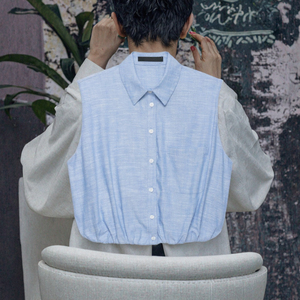 Women's Light Blue Sleeveless <b>Linen</b> Button Down Crop Shirt Casual Solid Collar <b>Top</b> Spring Summer Regular Fit - Product Image 3