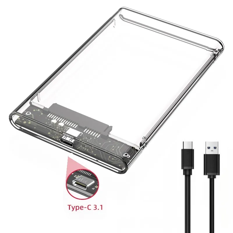 Transparent HDD Case for hard drive Box 2.5 HDD Enclosure SATA To USB 3.0 Type-C 3.1 Type C Mobile External Hard Drive Case