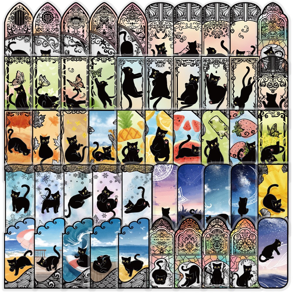 Ensemble d'autocollants chat noir 50 pièces