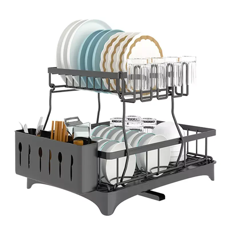 2 Tiers Metalen Keuken Stand Kast Over Sink Aanrecht Organizer Hoekplank Schotel Drogen Afdruiprek Rack Met Aanrecht