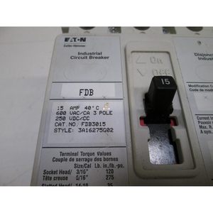 เบรกเกอร์ Eaton Fdb3015 แบบ 3 โพล 15 แอมป์ 600Vac ชนิดเทอร์มอลแม่เหล็ก ติดตั้งบนแผง - Product Image 3