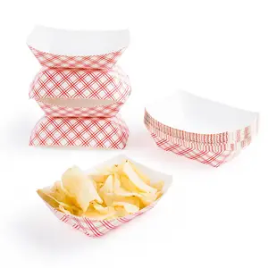 Disposable Plaid Classy Red and White Boats Paper Food Trays takeaway food paper box