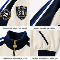 Blouson Bomber Varsity Homme AW27 – Blocs de Couleurs, Manches Rayées, Patch Brodé, Fermeture Éclair Avant, Coupe Ample, Épaules Tombantes, Style Streetwear