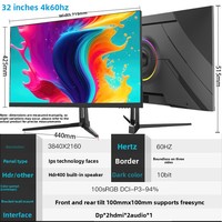 Monitor 4K de 32 Pulgadas, Ajustable y Giratorio, Panel IPS 2K, Tipo-C para Diseñadores, Proyección para Computadora, 100% SRGB, 94% P3, China Continental