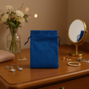 Sacchetto Regalo Riutilizzabile in Tessuto Ilan 13x18 Cm Azzurro con Cordoncino per Conservazione Gioielli - Product Image 2