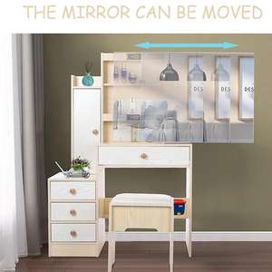 Ensemble de <span class=keywords><strong>coiffeuse</strong></span> moderne <span class=keywords><strong>en</strong></span> <span class=keywords><strong>bois</strong></span> avec miroir coulissant et plusieurs armoires de rangement pour la chambre à coucher ou le salon d'hôtel - Product Image 4