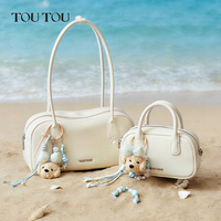 Sac bowling Y2K en cuir PU pour femme Toutou, style rétro Boston, grande capacité, sac à bandoulière sous le bras, deux sangles, fermeture éclair, motif lettre coréen