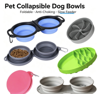 Bol double pliable pour animaux de compagnie, en caoutchouc TPE, pliable, pour chien et chat, bol d'alimentation pour voyage en plein air, bol d'eau et de nourriture, accessoires pour animaux de compagnie