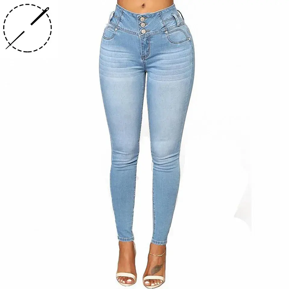 Wholesale Custom Women Elastic Stretch Jeans High Waist Solid Color Trousers Women Pencil Pants Skinny Jeans Denim Pants Vintage