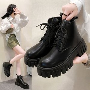 <span class=keywords><strong>Bottes</strong></span> <span class=keywords><strong>mi</strong></span>-mollet noires tendance à lacets pour <span class=keywords><strong>femme</strong></span> en cuir PU, <span class=keywords><strong>bottes</strong></span> à semelle épaisse, bottines plates en cuir pour <span class=keywords><strong>femme</strong></span> - Product Image 6