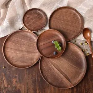 Modern round Household Wooden Serving Plate Customizable Kitchen Dinner Plate with Plant Pattern for Home Party Restaurant Use